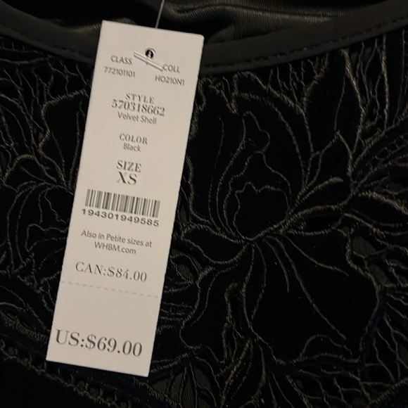 White House Black Market Black Velvet & Lace Top Sz XS New With Tags - Picture 5 of 7